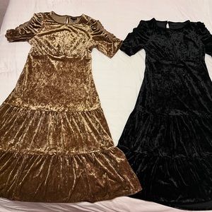 Set of Two Who What Wear Velour Dresses - Gold and Black